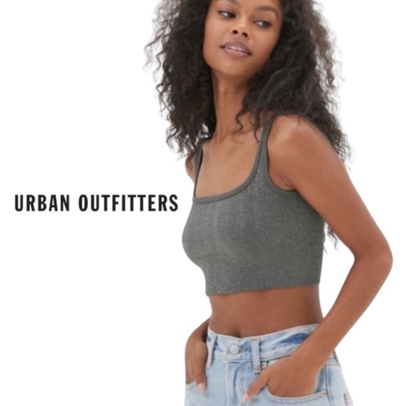 Urban Outfitters NWT Sparkle Knit Back-Tie Crop Tank - Charcoal Gray - Size M/L - Picture 1 of 9